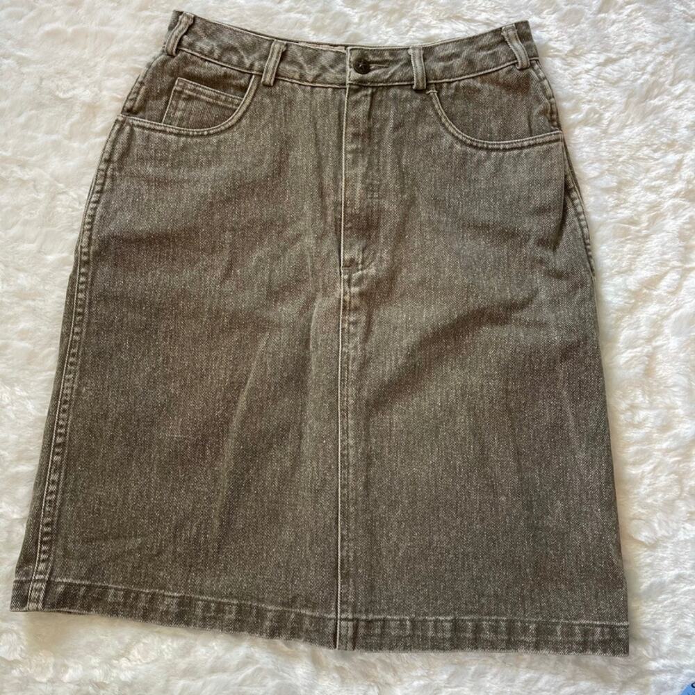 Vintage Straight High Rise Back Slit Jean Denim Womens Knee Length Skirt 6